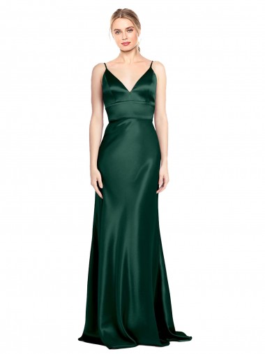 Fábrica de Costas em V Cetim Elástico Alças finas Comprimento Chão Sem Mangas Vestidos de Madrinha / Vestidos de Noite / Vestidos de Festa