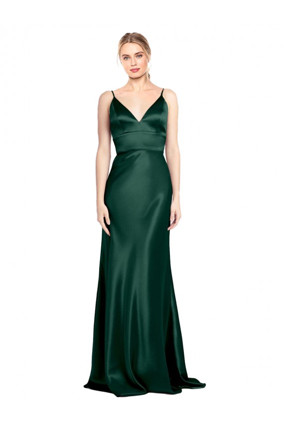 Fábrica de Costas em V Cetim Elástico Alças finas Comprimento Chão Sem Mangas Vestidos de Madrinha / Vestidos de Noite / Vestidos de Festa