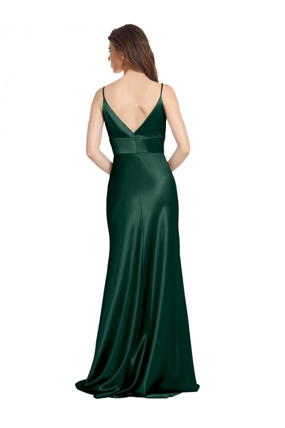 Fábrica de Costas em V Cetim Elástico Alças finas Comprimento Chão Sem Mangas Vestidos de Madrinha / Vestidos de Noite / Vestidos de Festa