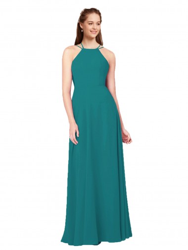 Fábrica de Criss Cruz Chiffon Decote Alto Comprimento Chão Sem Mangas Vestidos de Madrinha