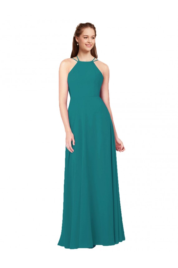 Fábrica de Criss Cruz Chiffon Decote Alto Comprimento Chão Sem Mangas Vestidos de Madrinha