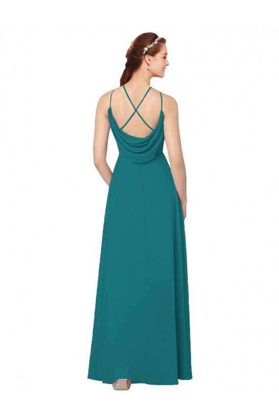 Fábrica de Criss Cruz Chiffon Decote Alto Comprimento Chão Sem Mangas Vestidos de Madrinha