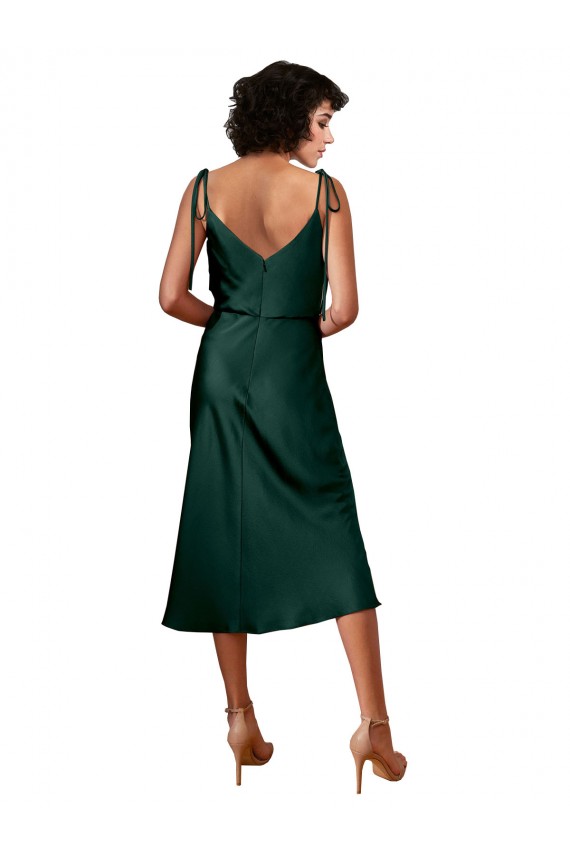 Fábrica de Cetim Elástico Decote Capuz Comprimento Midi Sem Mangas Vestidos de Madrinha / Vestidos de Noite / Vestidos de Festa