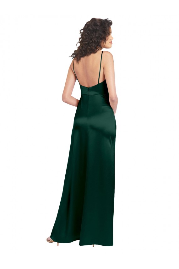 Fábrica de Abrir de volta Cetim Elástico Colher Comprimento Chão Sem Mangas Vestidos de Madrinha / Vestidos de Noite / Vestidos de Festa