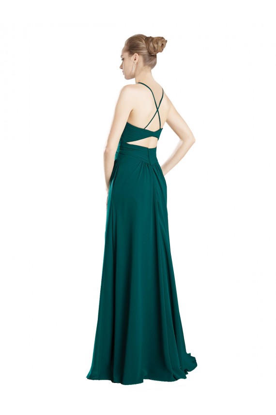 Fábrica de Buraco da fechadura Chiffon Decote V Comprimento Chão Sem Mangas Vestidos de Madrinha