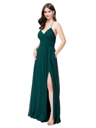 Fábrica de Criss Cruz Chiffon Decote V Comprimento Chão Sem Mangas Vestidos de Madrinha