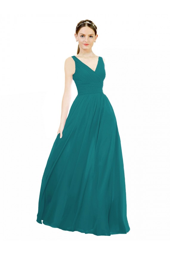 Fábrica de Chiffon Decote V Comprimento Chão Sem Mangas Caçador Verde Vestidos de Madrinha