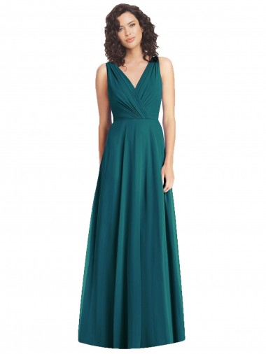 Fábrica de Costas em V Chiffon Decote V Comprimento Chão Sem Mangas Linha A Vestidos de Festa