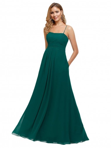 Fábrica de Lombar Chiffon Alças finas Comprimento Chão Sem Mangas Caçador Verde Vestidos de Madrinha