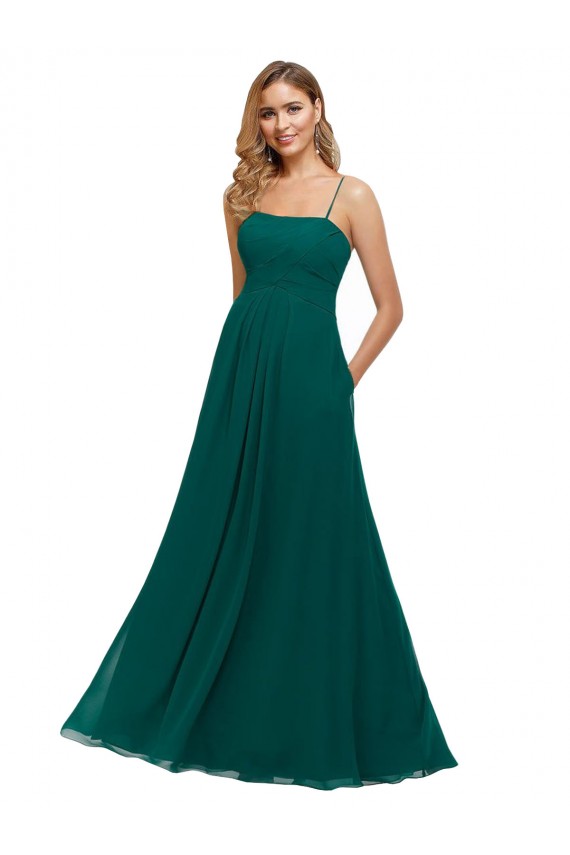 Fábrica de Lombar Chiffon Alças finas Comprimento Chão Sem Mangas Caçador Verde Vestidos de Madrinha