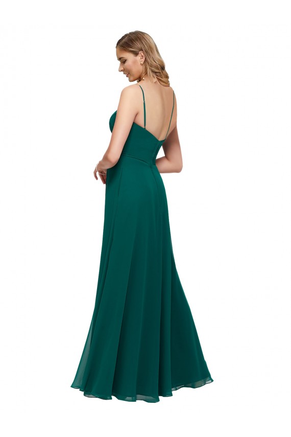 Fábrica de Lombar Chiffon Alças finas Comprimento Chão Sem Mangas Caçador Verde Vestidos de Madrinha