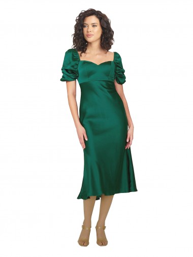 Fábrica de Lombar Cetim Sedoso Amor Comprimento Midi Mangas Curtas Vestidos de Madrinha / Vestidos de Noite / Vestidos de Festa