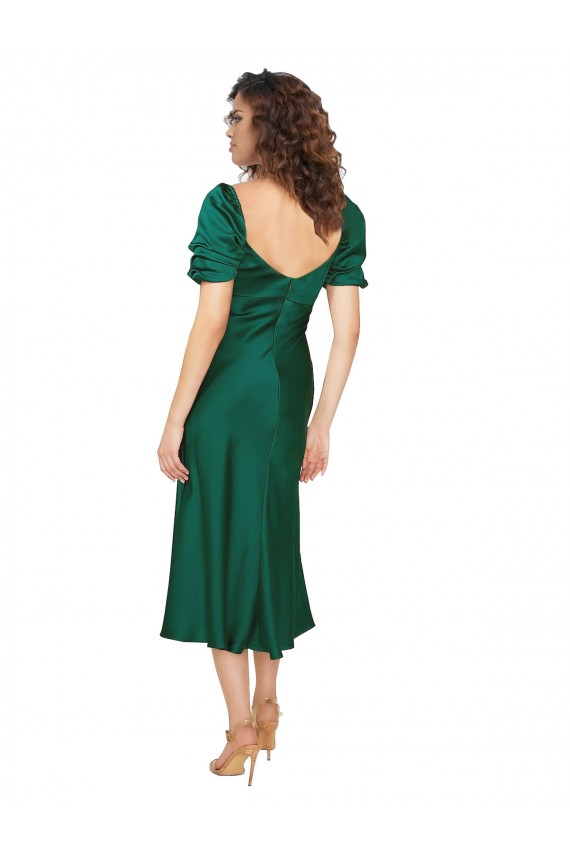 Fábrica de Lombar Cetim Sedoso Amor Comprimento Midi Mangas Curtas Vestidos de Madrinha / Vestidos de Noite / Vestidos de Festa