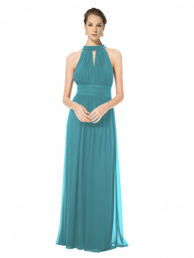 Fábrica de Buraco da fechadura Chiffon Cabeçada Comprimento Chão Sem Mangas Caçador Verde Vestidos de Madrinha