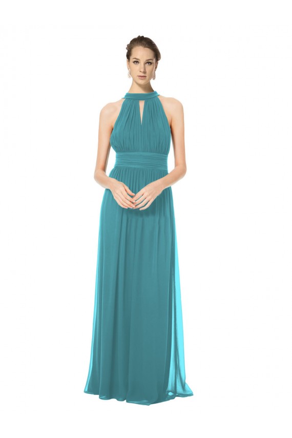 Fábrica de Buraco da fechadura Chiffon Cabeçada Comprimento Chão Sem Mangas Caçador Verde Vestidos de Madrinha