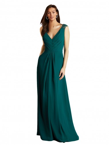 Fábrica de Abrir de volta Chiffon & Renda Decote V Comprimento Chão Sem Mangas Vestidos de Madrinha