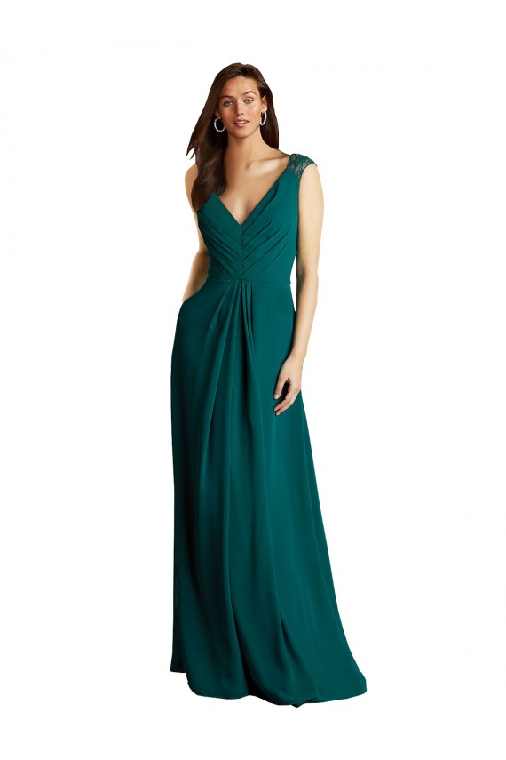 Fábrica de Abrir de volta Chiffon & Renda Decote V Comprimento Chão Sem Mangas Vestidos de Madrinha