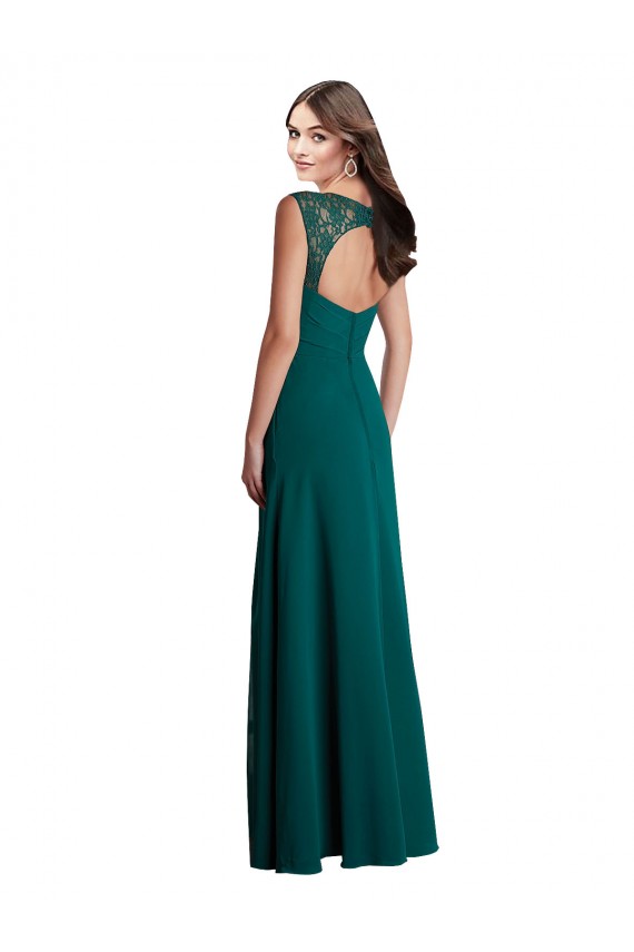 Fábrica de Abrir de volta Chiffon & Renda Decote V Comprimento Chão Sem Mangas Vestidos de Madrinha