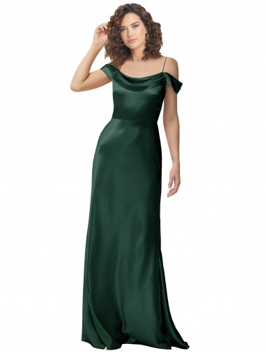 Fábrica de Costas em V Cetim Elástico Fora do Ombro Comprimento Chão Sem Mangas Vestidos de Madrinha / Vestidos de Noite / Vestidos de Festa