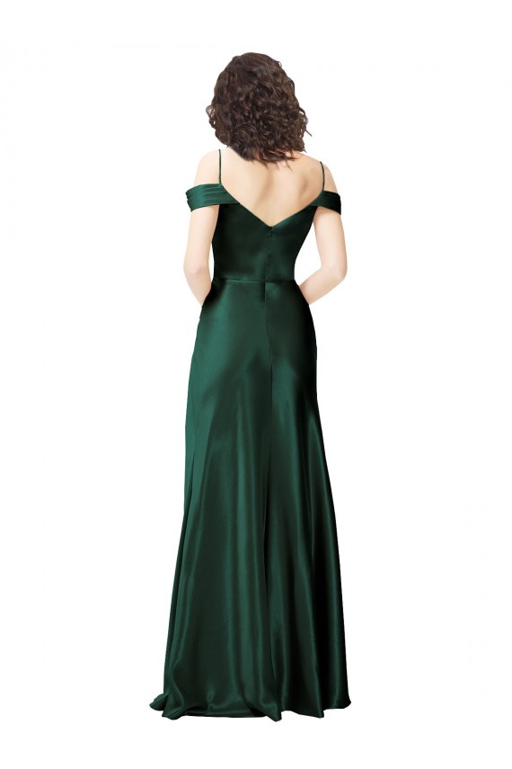 Fábrica de Costas em V Cetim Elástico Fora do Ombro Comprimento Chão Sem Mangas Vestidos de Madrinha / Vestidos de Noite / Vestidos de Festa