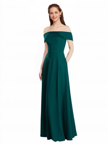 Fábrica de Chiffon Fora do Ombro Comprimento Chão Mangas Curtas Linha A Longo Vestidos de Madrinha