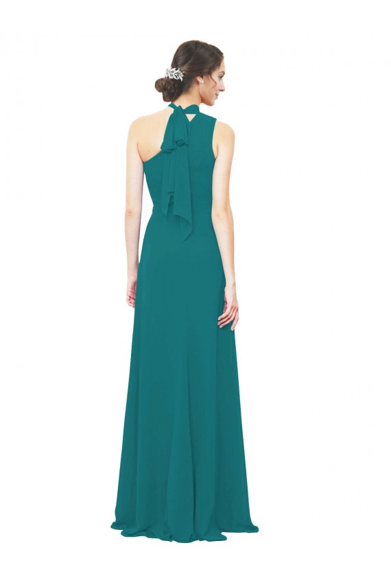 Fábrica de Chiffon Um Ombro Comprimento Chão Sem Mangas Caçador Verde Vestidos de Madrinha