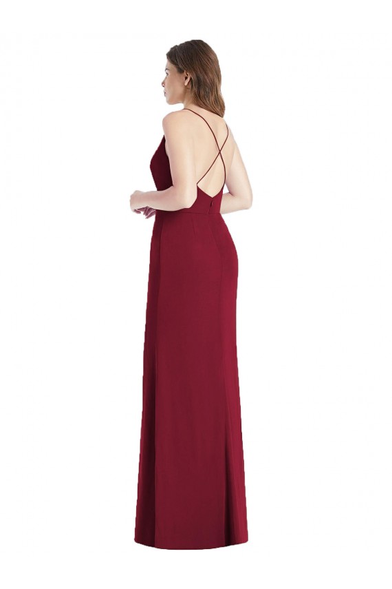 Fábrica de Criss Cruz Chiffon Alças finas Comprimento Chão Sem Mangas Vestido de Madrinha