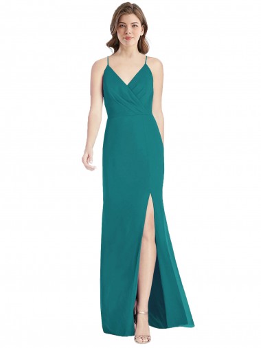 Fábrica de Criss Cruz Chiffon Alças finas Comprimento Chão Sem Mangas Vestido de Madrinha