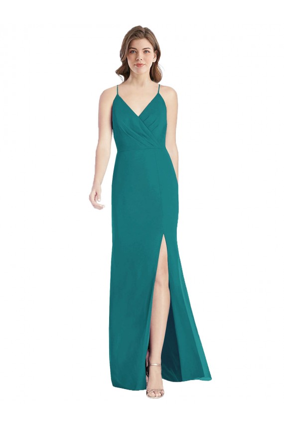 Fábrica de Criss Cruz Chiffon Alças finas Comprimento Chão Sem Mangas Vestido de Madrinha