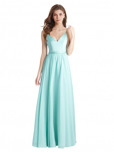 Fábrica de Costas em V Chiffon & Cetim Decote V Comprimento Chão Sem Mangas Vestidos de Madrinha