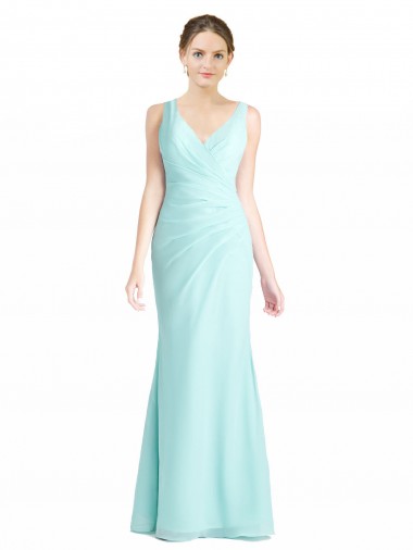 Fábrica de Chiffon & Renda Decote V Comprimento Chão Sem Mangas Longo Vestidos de Madrinha
