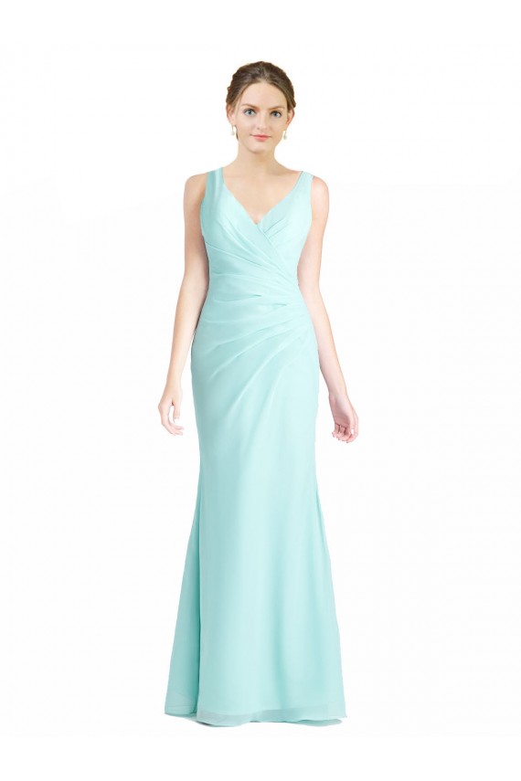 Fábrica de Chiffon & Renda Decote V Comprimento Chão Sem Mangas Longo Vestidos de Madrinha