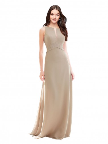 Fábrica de Chiffon Decote Alto Comprimento Chão Sem Mangas Champanhe Vestidos de Madrinha