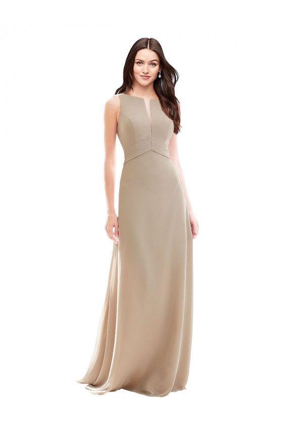 Fábrica de Chiffon Decote Alto Comprimento Chão Sem Mangas Champanhe Vestidos de Madrinha