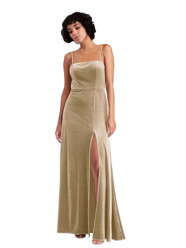 Fábrica de Lombar Veludo Elástico Decote Quadrado Comprimento Chão Sem Mangas Longo Vestidos de Madrinha / Vestidos de Noite / Vestidos de Festa