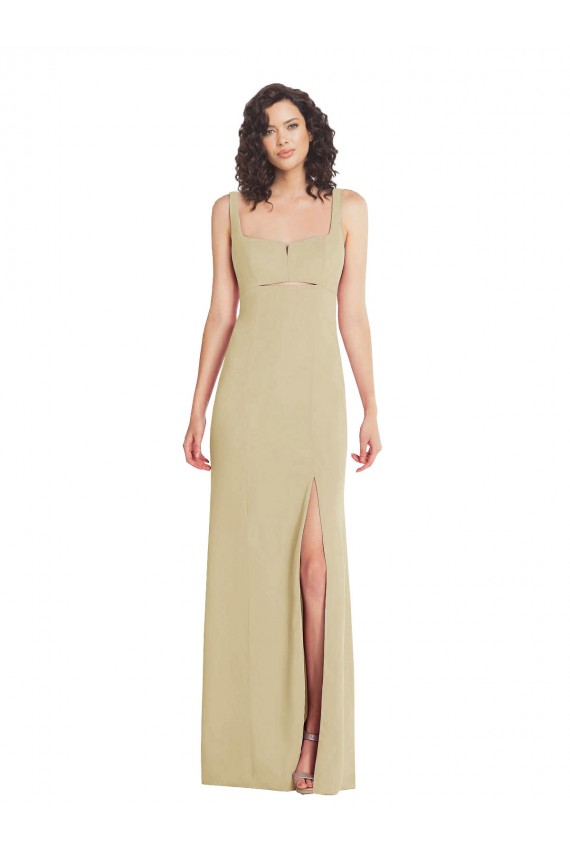 Fábrica de Lombar Crepe Esticado Decote Quadrado Comprimento Chão Sem Mangas Longo Vestidos de Madrinha / Vestidos de Noite / Vestidos de Festa