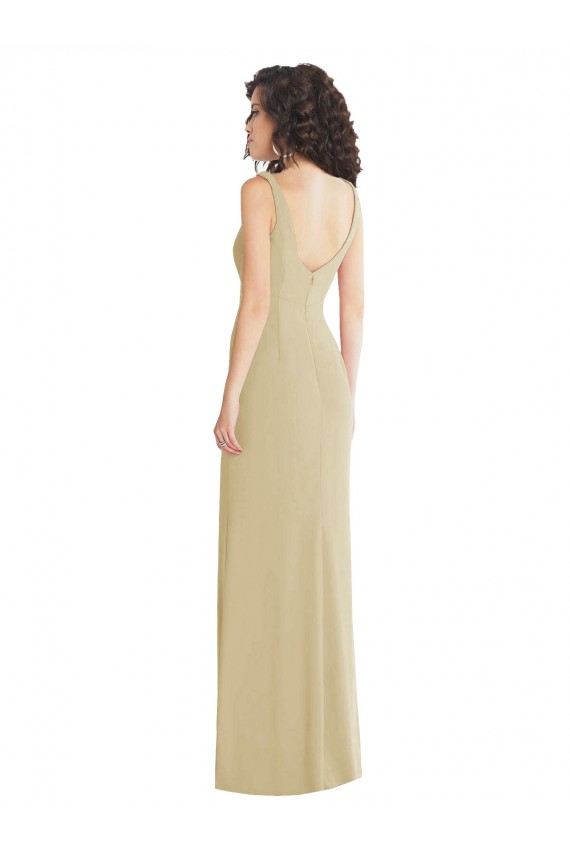 Fábrica de Lombar Crepe Esticado Decote Quadrado Comprimento Chão Sem Mangas Longo Vestidos de Madrinha / Vestidos de Noite / Vestidos de Festa