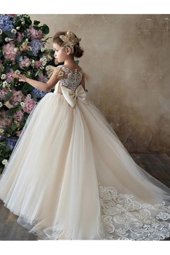 Fábrica de Tule & Renda Amor Comboio Capela Sem Mangas Vestidos para Meninas de Flores