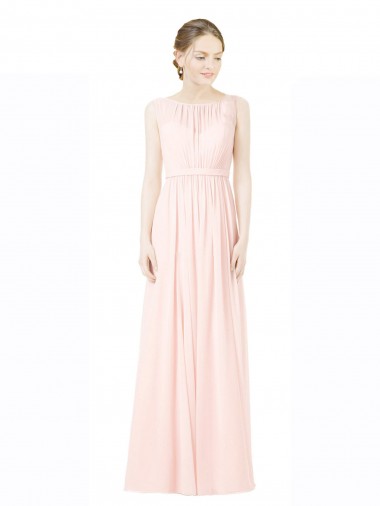 Fábrica de Costas em V Chiffon Amor Comprimento Chão Sem Mangas Longo Vestidos de Madrinha
