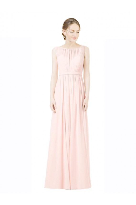 Fábrica de Costas em V Chiffon Amor Comprimento Chão Sem Mangas Longo Vestidos de Madrinha