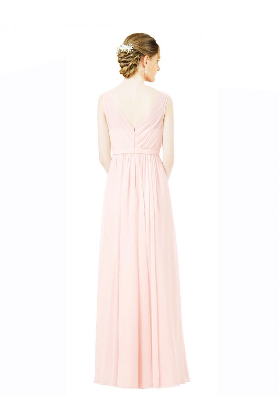 Fábrica de Costas em V Chiffon Amor Comprimento Chão Sem Mangas Longo Vestidos de Madrinha