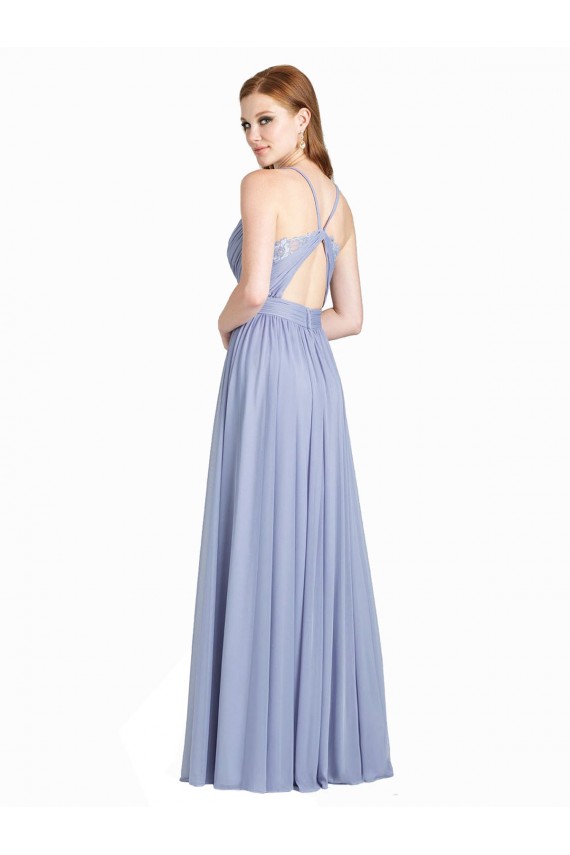 Fábrica de Abrir de volta Chiffon & Renda Amor Comprimento Chão Sem Mangas Vestidos de Madrinha
