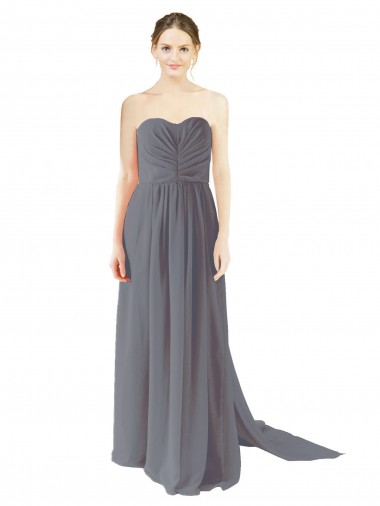 Fábrica de Abrir de volta Chiffon Amor Comprimento Chão Sem Mangas Linha A Longo Vestidos de Madrinha