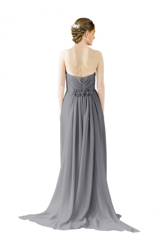 Fábrica de Abrir de volta Chiffon Amor Comprimento Chão Sem Mangas Linha A Longo Vestidos de Madrinha