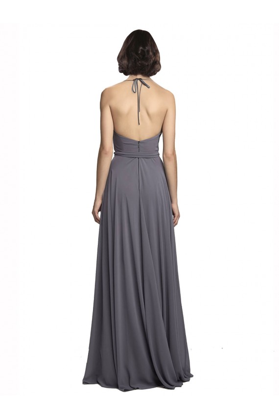 Fábrica de Chiffon Alças finas Comprimento Chão Sem Mangas Cinza Ardósia Vestidos de Madrinha