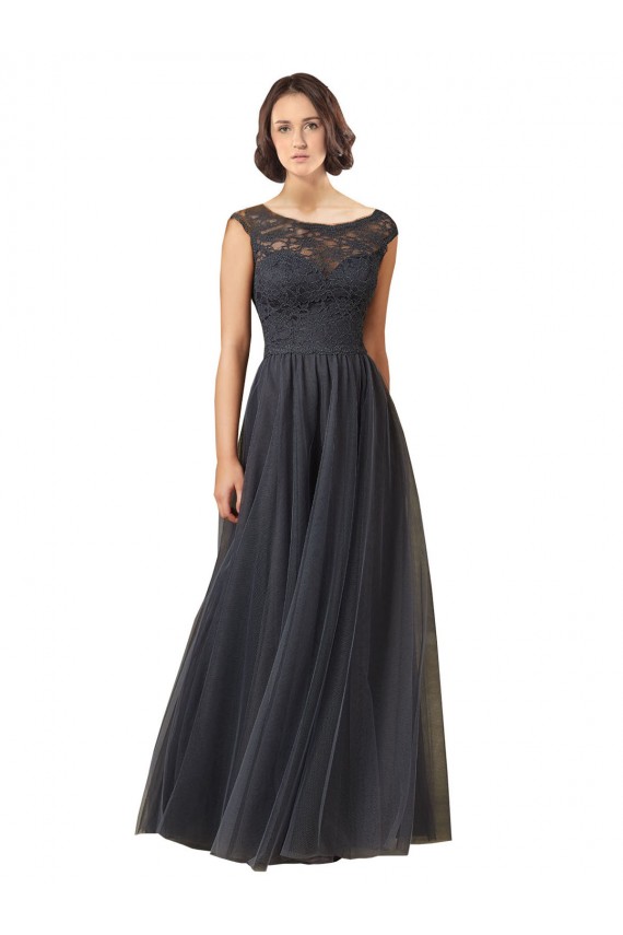Fábrica de Tule & Renda Barco Comprimento Chão Mangas Curtas Vestidos de Madrinha