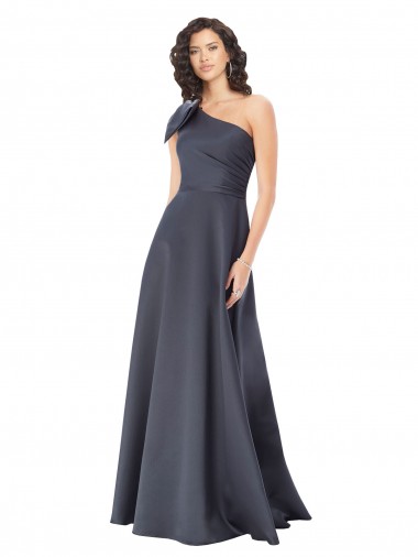 Fábrica de Cetim Um Ombro Comprimento Chão Sem Mangas Vestidos de Madrinha / Vestidos de Noite / Vestidos de Festa
