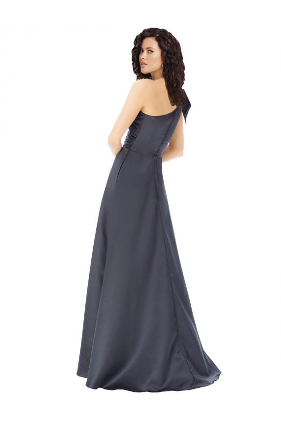 Fábrica de Cetim Um Ombro Comprimento Chão Sem Mangas Vestidos de Madrinha / Vestidos de Noite / Vestidos de Festa