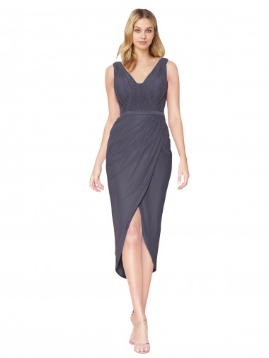 Fábrica de Costas em V Chiffon Decote V Comprimento Cocktail Sem Mangas Curto Vestidos de Madrinha / Vestidos de Noite / Vestidos de Festa