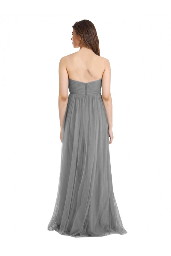 Fábrica de Tule Amor Comprimento Chão Sem Mangas Cinza Ardósia Vestidos de Madrinha